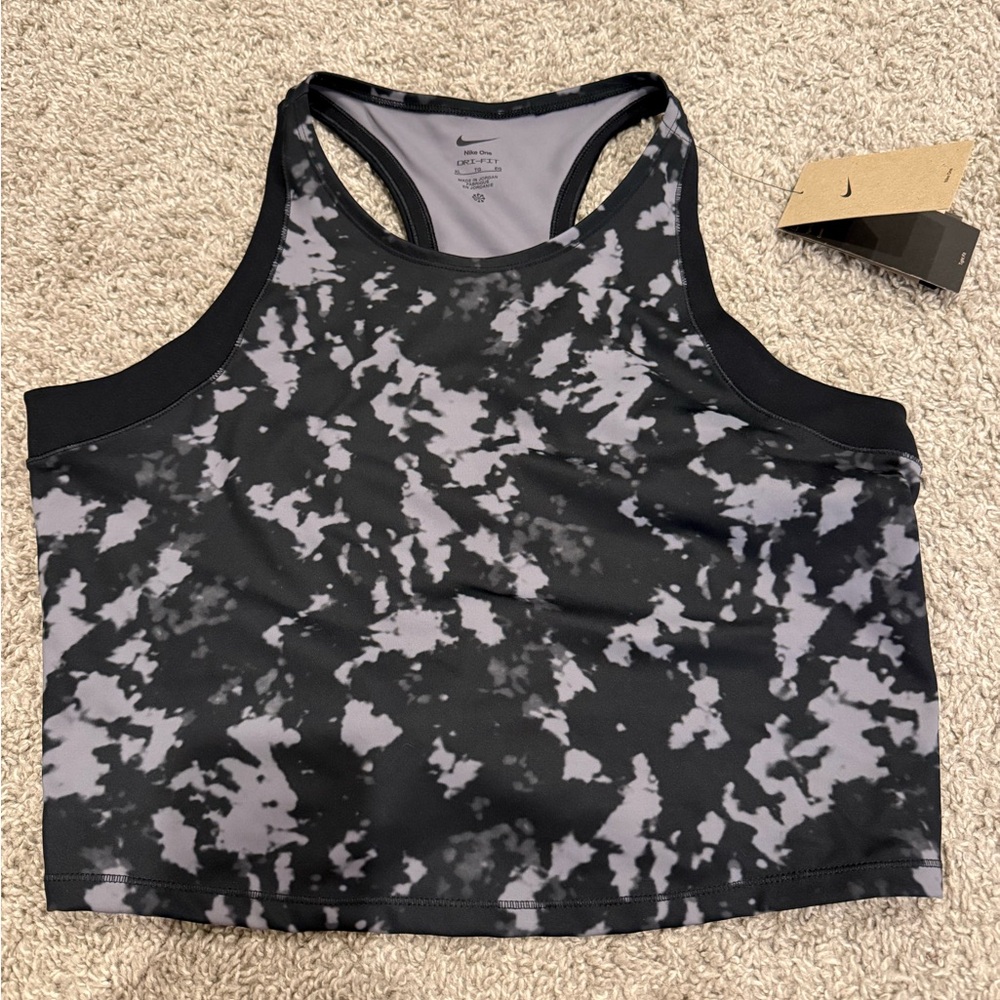 Nike Black & Gray Marble-Print Racerback Sports Bra